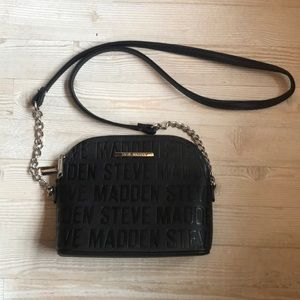 Steve Madden Black Embossed Logo Crossbody Bag